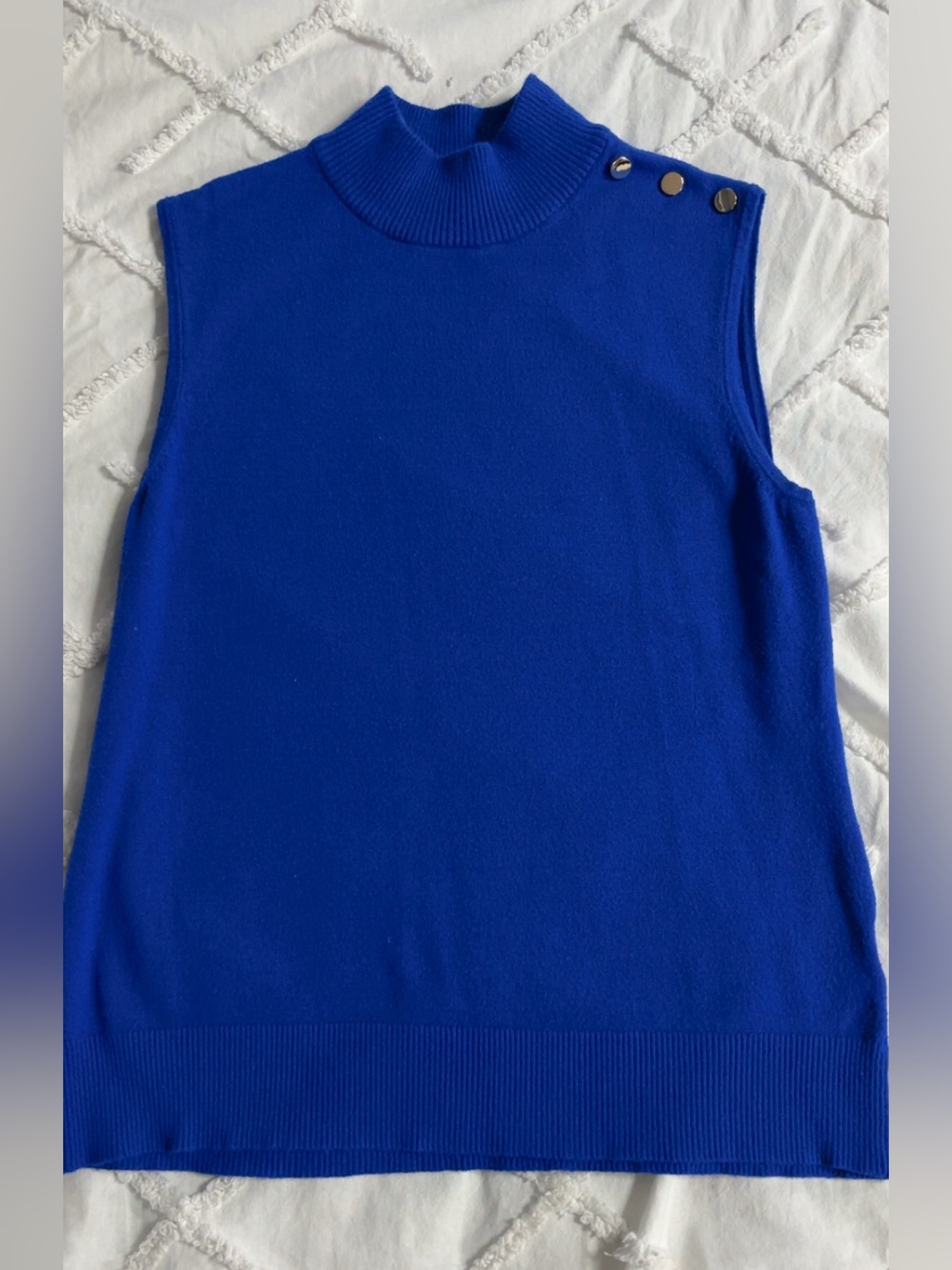 Sleeveless Mock Turtleneck Button-Shoulder Sweater Tank - Royal Blue